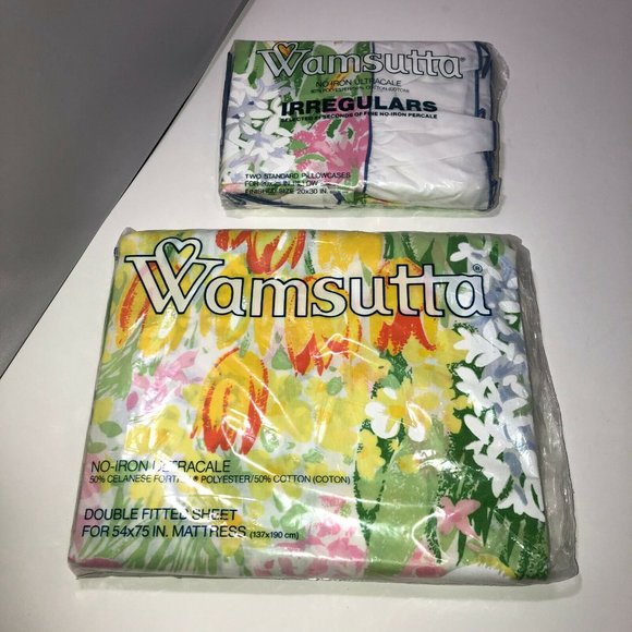 Vintage Wamsutta Double Fitted Sheet 2 Pillowcases Floral No Iron USA Made - Picture 8 of 8